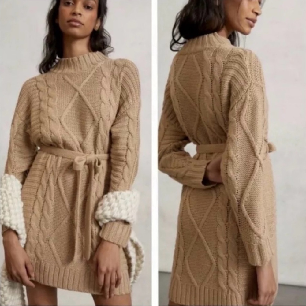 AMADI x Anthropologie Leah Cable Knit Sweater Dress SMALL